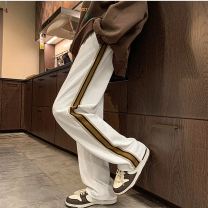 saferido 2024 Spring And Summer New Trendy American Style Versatile Straight Solid Color Striped Pants Loose Casual Sports Trousers Men's