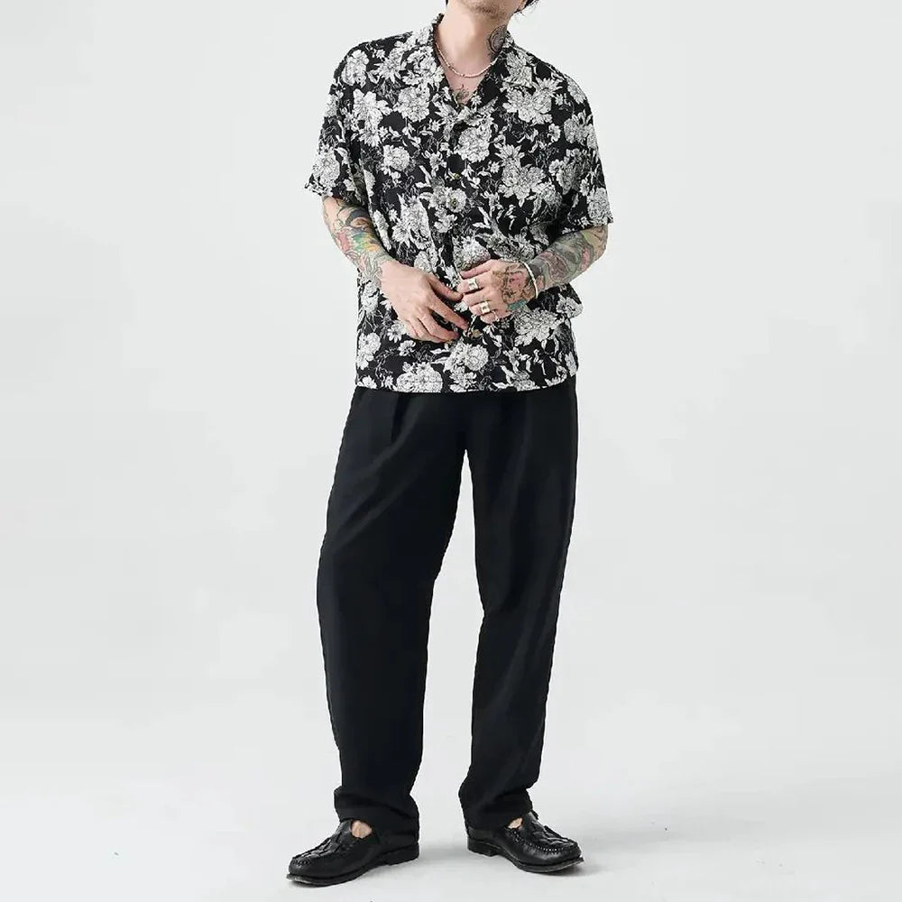 saferido New Summer Original Hawaii Vacation Short-sleeved Shirt Men Korean Black White Printed Tee Shirt Tops Man Casual Clothing Blouse