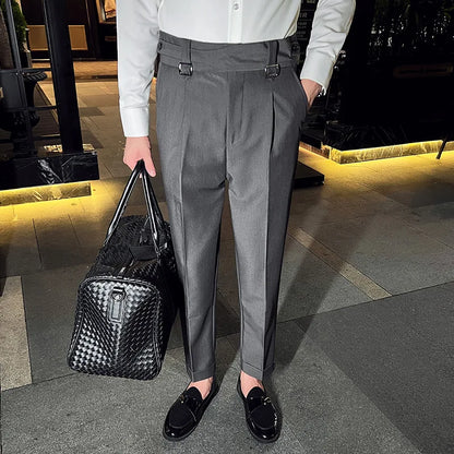saferido Men Spring Business Formal Pants Solid Casual Korean Slim Fit Suit Pants Mens Wedding Social Trousers Plus Size 29-36