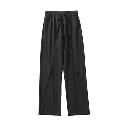 saferido Summer Men's Fashion Trend Oversized Casual Pants Streetwear Ventilate Elastic Waist Sweatpants Black/Khaki Color Trousers