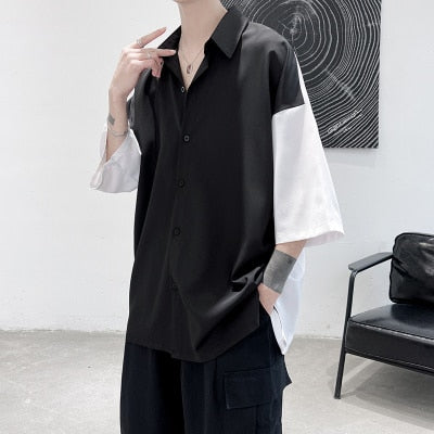 Summer Men Shirt Short Sleeve Solid Color Shirts For Man Vintage Harajuku Casual Oversized Blouses Fashion Men's Clothing