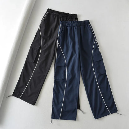 saferido Sports Pants for Men Jogging Sweatpants Wide Leg Cargo Trousers Male Black Streetwear Loose Casual American Street