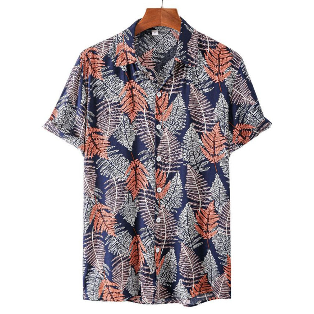 Summer Men's Clothing Plant Stripe Printing Casual Fashion Seaside Holiday Loose Short Sleeve Tops Mens Hawaii Shirts For Men