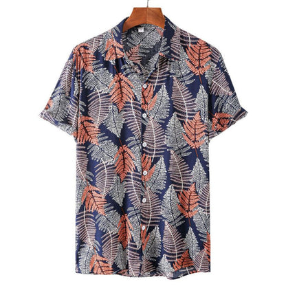 Summer Men's Clothing Plant Stripe Printing Casual Fashion Seaside Holiday Loose Short Sleeve Tops Mens Hawaii Shirts For Men