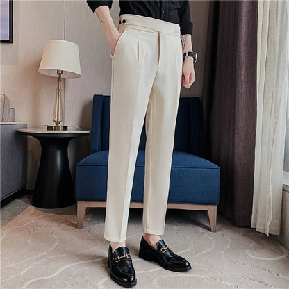 saferido Spring Summer New Fashion Drape High Waist Suit Pants Men Clothing Full Length Slim Fit Casual Straight Office Trousers 36