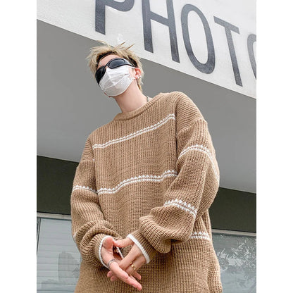 saferido Men Streetwear Harajuku Vintage Knitwears Oversized Knitted Sweater Winter Korean Fashions Striped Sweaters Pullovers