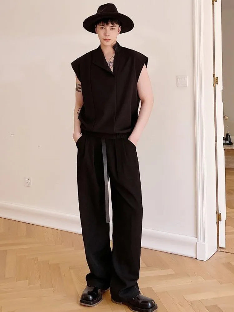 Men Clothing Spring Summer Stand Collar Design Sleeveless Short Vests Pullover Vest Shirt Fashion Tops For Male