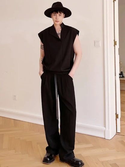 Men Clothing Spring Summer Stand Collar Design Sleeveless Short Vests Pullover Vest Shirt Fashion Tops For Male