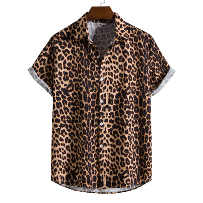 Leopard Floral Shirt Men Camisa Masculina Brand Slim Fit Short Sleeve Hawaiian Shirt Men Party Beach Casual Shirts Male 5XL