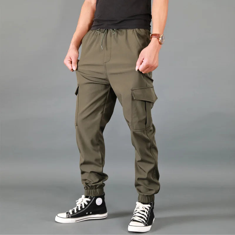 saferido Spring And Autumn Solid Color Men's Jogging Pants Multi-Pocket Loose Casual Warm Sports Pants Overalls Men's Large Size M-4XL