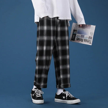 Plaid Design Vintage Pants Men Plus Size 3XL Loose Teens Couples Chic Harajuku Japanese Style All-match Straight Trousers Simple