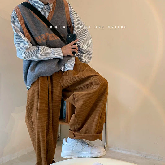 saferido Men's Fashion Trend Casual Pants Loose 3 Color Wide Leg Pants Baggy Vintage Streetwear Oversized Trousers Plus Size M-2XL