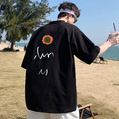 Short sleeved men's fashion brand versatile fashion simple printing five sleeve T-shirt design sense of minority loose summer