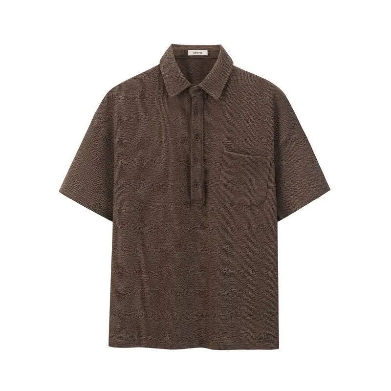 Korean Solid Color Knit Polo Shirt Lapel Short Sleeve T-shirt Men Summer Trend Loose Casual Top Golf Button Polo T Shirt for Men
