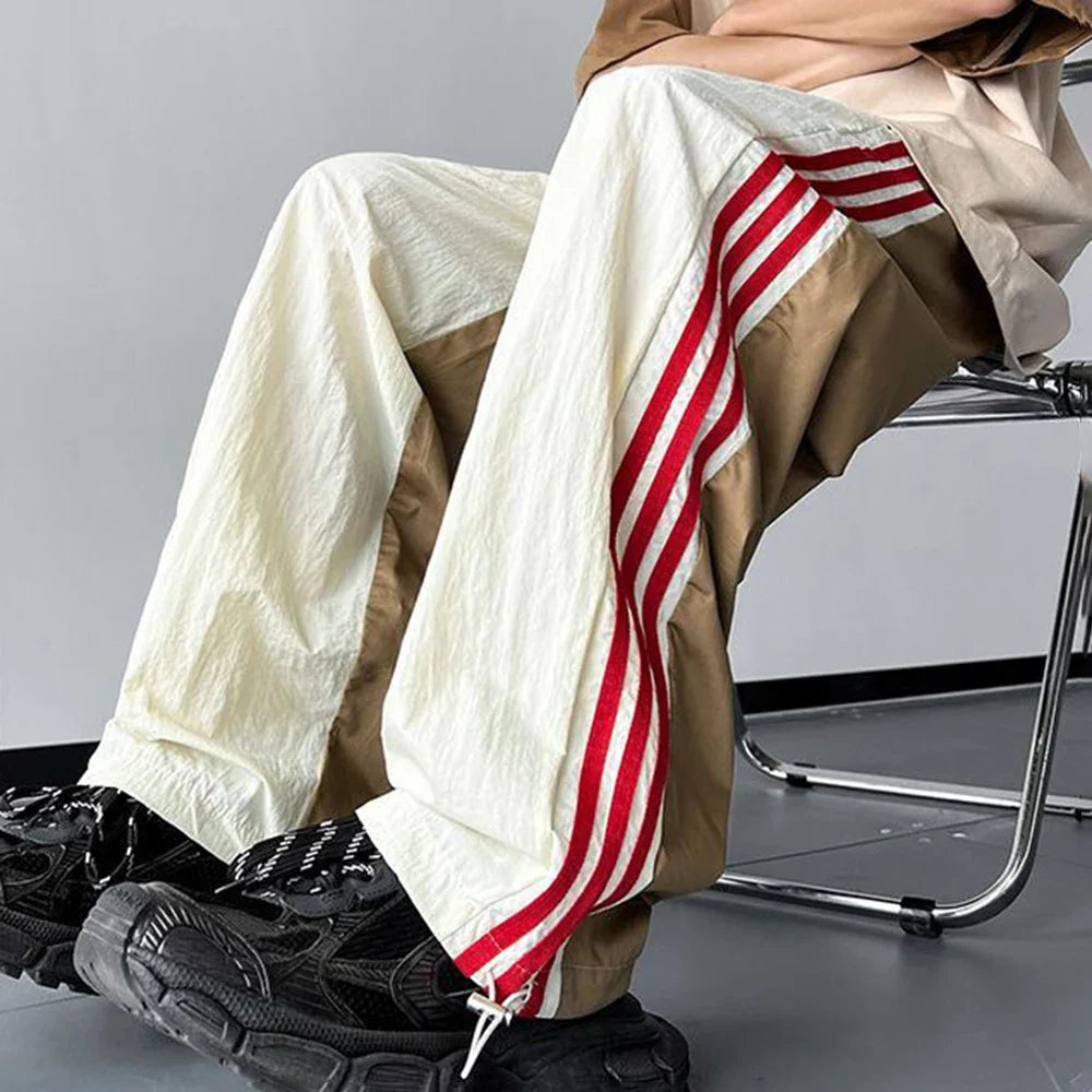 Men's Three Vertical Line Sports Pants Autumn Thin American Street Color Matching Loose Casual Striped Contrasting Color Pants