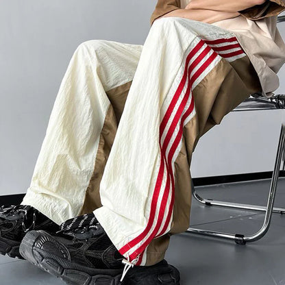 Men's Three Vertical Line Sports Pants Autumn Thin American Street Color Matching Loose Casual Striped Contrasting Color Pants