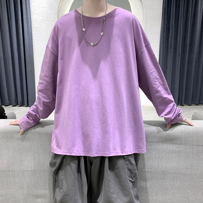 Autumn Long Sleeve T-Shirt Men Fashion Solid Basic T Shirt Mens Oversized Hip Hop Casual Cotton Mens Streetwear Top Tees