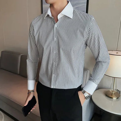 saferido  Men's Spring High Quality Business Long Sleeve Shirts/Male Slim Fit Lapel Office Dress Shirts Hombre Casual Chemise de luxe