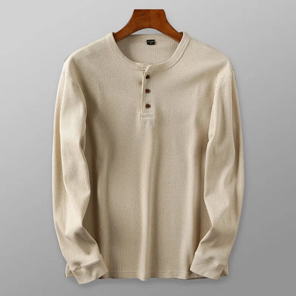 New Fashion Mens Henley Shirts Long Sleeve Half Button Up Thermal Waffle Knit Tops Tees US Size XS-XL