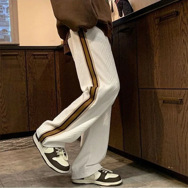 saferido Sweatpants for Men Stripe Trousers Straight Male Sweat Pants Wide Leg Baggy Vintage Tracksuit Bottoms Stylish Harajuku Fashion