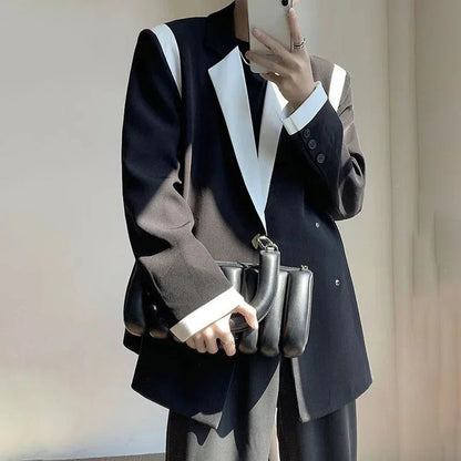Men Blazer Patchwork Lapel Long Sleeve Streewear Button Loose Csual Suits Korean Fashion Men Thin Coats M-2XL