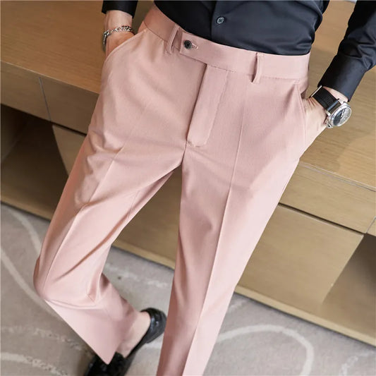 saferido Men Spring Autumn High Quality Casual Suit Trousers/Male Fashion Slim Fit Pink Business Suit Pants/Man Stretch Dress Pants 28-38