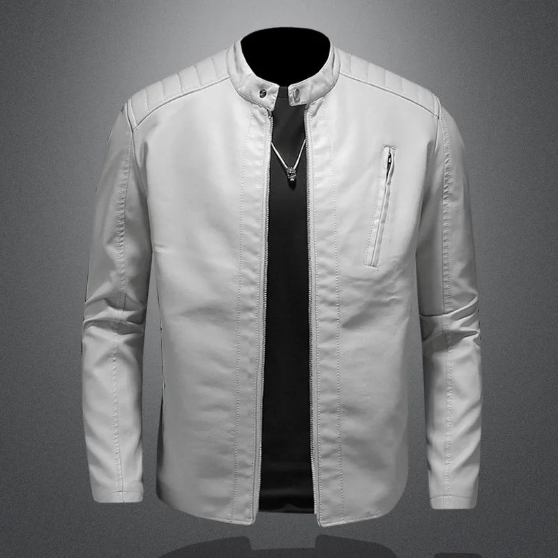 Men Leather Jacket Stand Collar Slim Pu Leather Jacket Autumn Fashion Men Motorcycle Causal Coat Male Moto Biker Coat