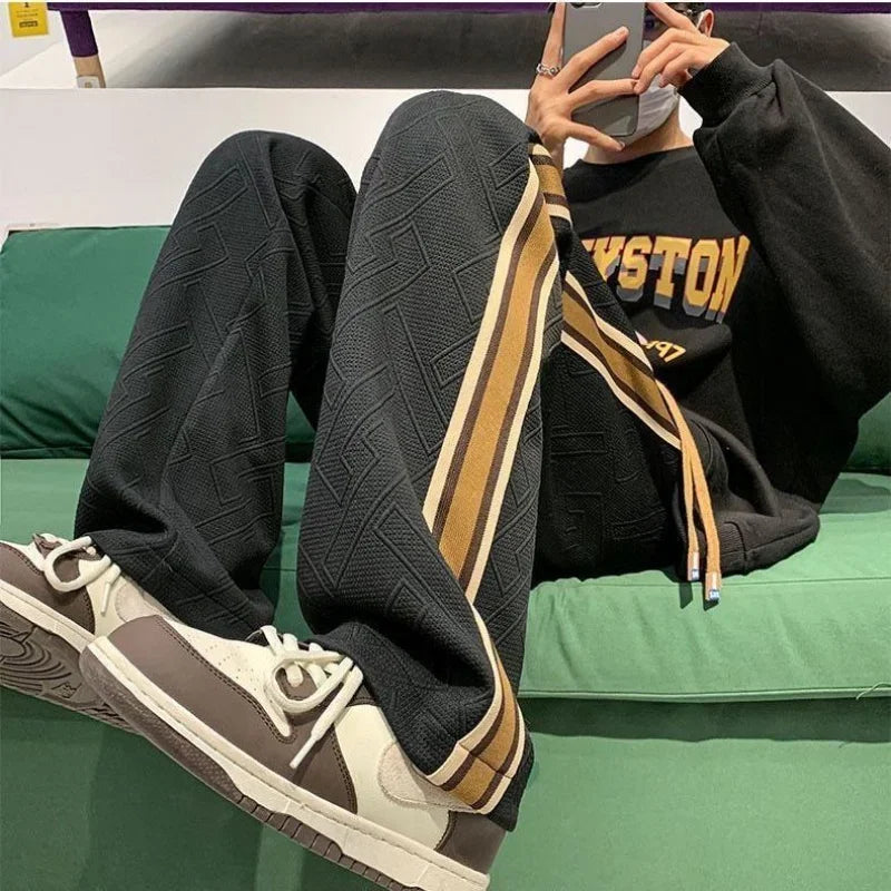 saferido Sweatpants for Men Stripe Trousers Straight Male Sweat Pants Wide Leg Baggy Vintage Tracksuit Bottoms Stylish Harajuku Fashion