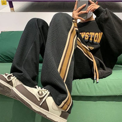 saferido Sweatpants for Men Stripe Trousers Straight Male Sweat Pants Wide Leg Baggy Vintage Tracksuit Bottoms Stylish Harajuku Fashion