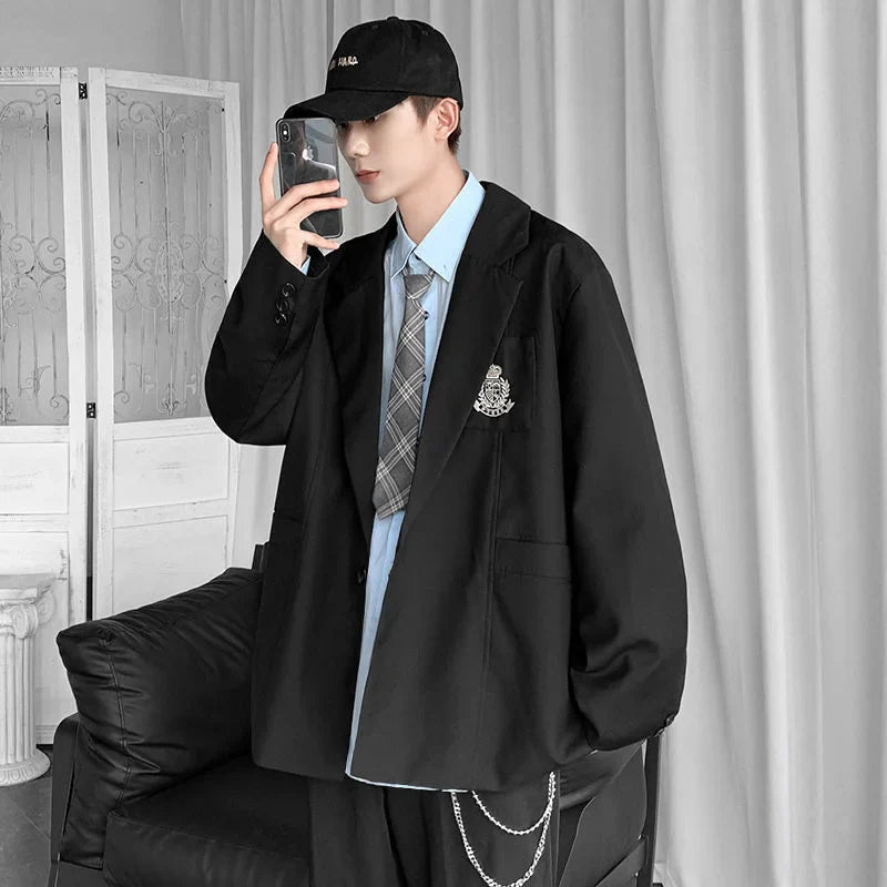 saferido Spring Men's Embroidery High Quality Suit Jackets Male School Uniform Fashion Blazers Black/grey Western-style Clothes