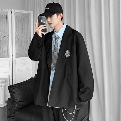 saferido Spring Men's Embroidery High Quality Suit Jackets Male School Uniform Fashion Blazers Black/grey Western-style Clothes
