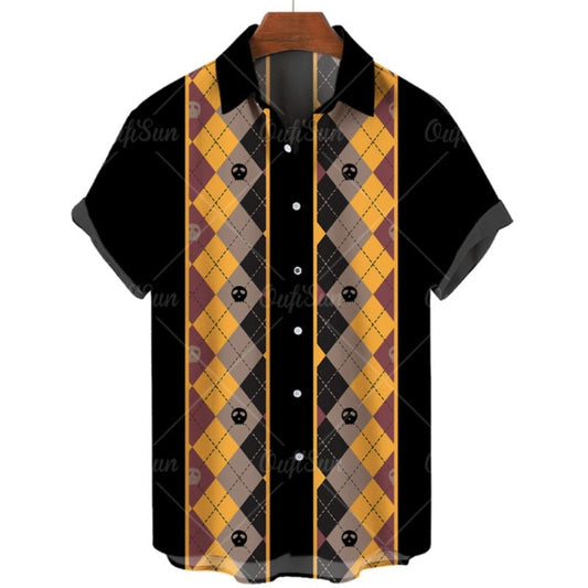 Hawaiian Beach Style Men's Short Sleeve Shirt 3D Printed Vintage Stripe Color Block Fashion Creative Loose Breathable