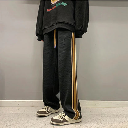 saferido 2024 Spring And Summer New Trendy American Style Versatile Straight Solid Color Striped Pants Loose Casual Sports Trousers Men's