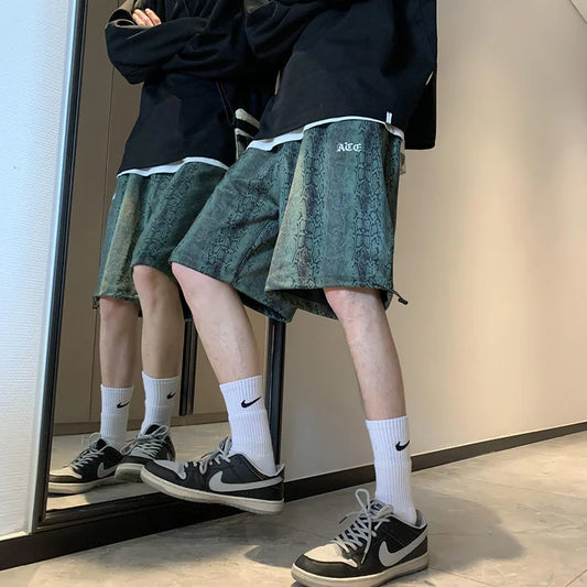 saferido Oversize Casual Shorts Men's Thin Street Trend Hip-hop Drawstring Sports Five Points Loose Straight Pants Printed Summer Clothes