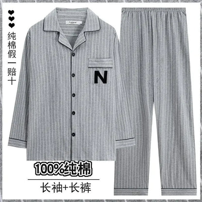 Men Pajamas Set Lounge Sleepwear Plaid Pyjamas Long Sleeve Spring Autumn Loungewear Male Homewear Home Clothes
