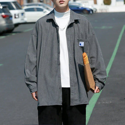 saferido  Blue Minimalist Shirts For Men Korean Style Solid Long Sleeve Turn Down Collar Shirt Comfortable Blouses Casual Plus Size