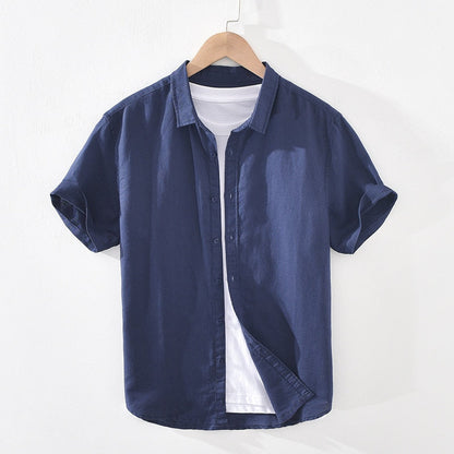 Cotton Linen Shirts For Men Casual Short Sleeve Tops Oversize Solid White Turn-Down Collar Tee Male Summer Vacation Clothing