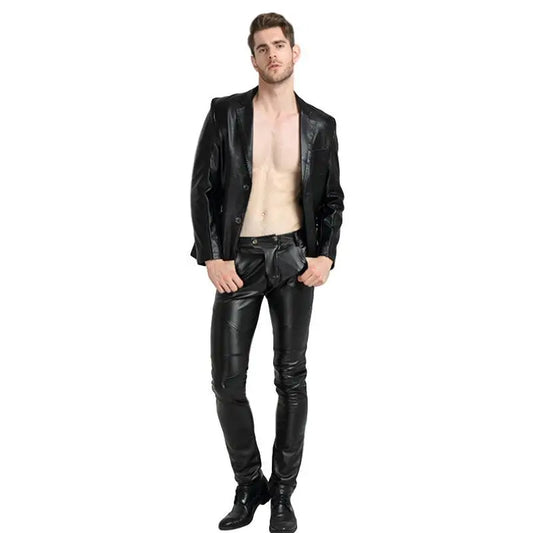 saferido  new autumn Korean style multi-color handsome motorcycle pants casual trendy men's pants PU leather pants men's slim fit