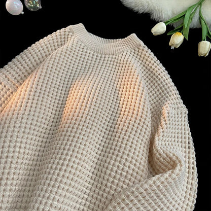 saferido Korean Solid Color Baggy Sweater Men's Knitting Pullovers Crew Neck Pullover Women Harajuku Knitwear Christmas Red Knitted