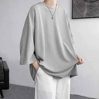 saferido High Quality Men Oversized Ice Silk T Shirts Summer Mens Half Sleeve Fashions Harajuku T-Shirt Male Solid Simple Daily Tees