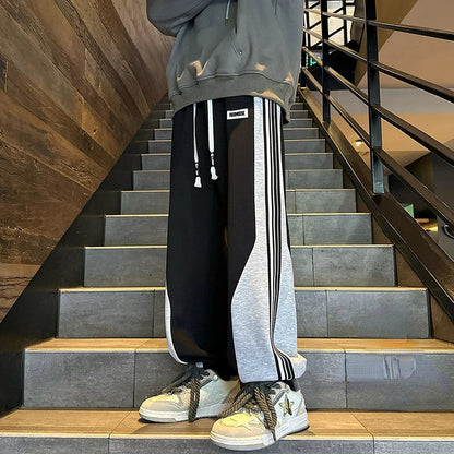 saferido Baggy Casual Side Stripe Men Sweatpants Thicken Warm Korean Style Patchwork Color Clash Sports Pants Harajuku Man Trousers