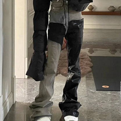 saferido Style Ribbons Patchwork Gradient Stacked Wax Pants Unisex Straight Streetwear Baggy Y2K Flare Jeans Oversized Loose Cargos