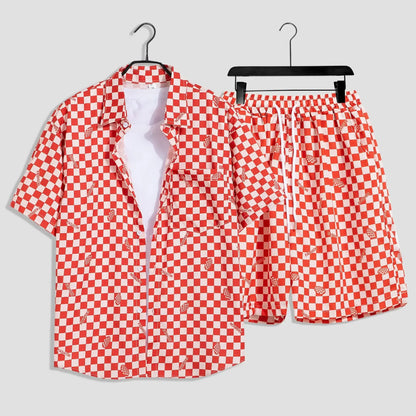 Mens Fashion Print Sets Short Sleeve Shirt+Shorts 2Pcs Suit Loose Summer Casual Beachwear Male Vacation Hawaiian Outfits