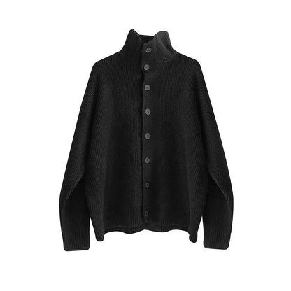 Winter Clothing Men's Luxury Knitted Jacquard Turtleneck Cardigan Sweatercoat Long Sleeve Casual Buttons Solid Color Coat