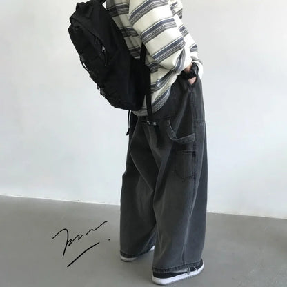 saferido Streetwear Multi-pocket Jeans Loose Plus Size 5XL Wide Leg Pants Japanese Harajuku Casual Denim Trousers Men Clothing
