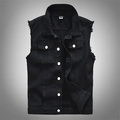 New Vintage Design Mens Denim Vests Retor Sleeveless Jackets Men Ripped Hole Jean Waistcoats Clothing jaqueta masculina