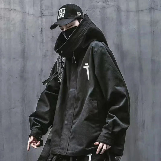 saferido Men Japanese Harajuku Sweatshirt Oversize Hoodie Long Cloak Hip Hop Gothic Outwear Streetwear Techwear Coat Tops Clothes