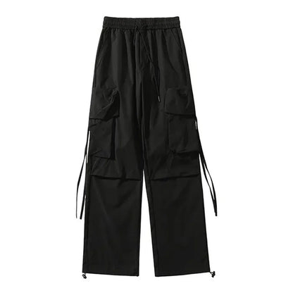 saferido Mens American Street Workwear Style Casual Wide-Leg Pants Genderless Autumn Winter Trendy Velvet Warm Pocket Trousers Unisex