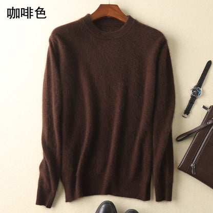 Men's 100% pure Mink Cashmere Sweater O-Neck Pullovers Knit Large Size Mink Sweater Winter New Tops Long Sleeve High-End Jumpers