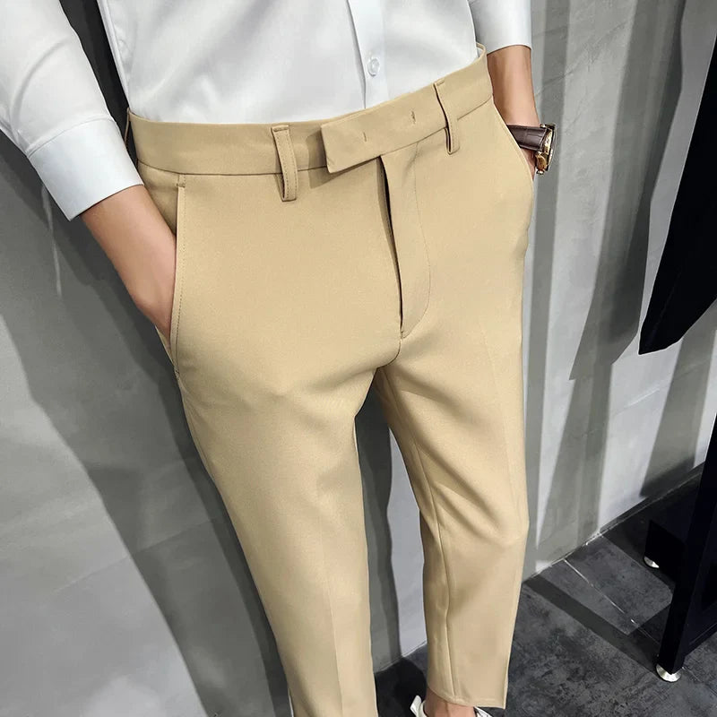 saferido Men Summer Business Formal Pant Solid Casual Korean Slim Fit Suit Pants Mens Wedding Social Office Trousers Plus Size 29-38